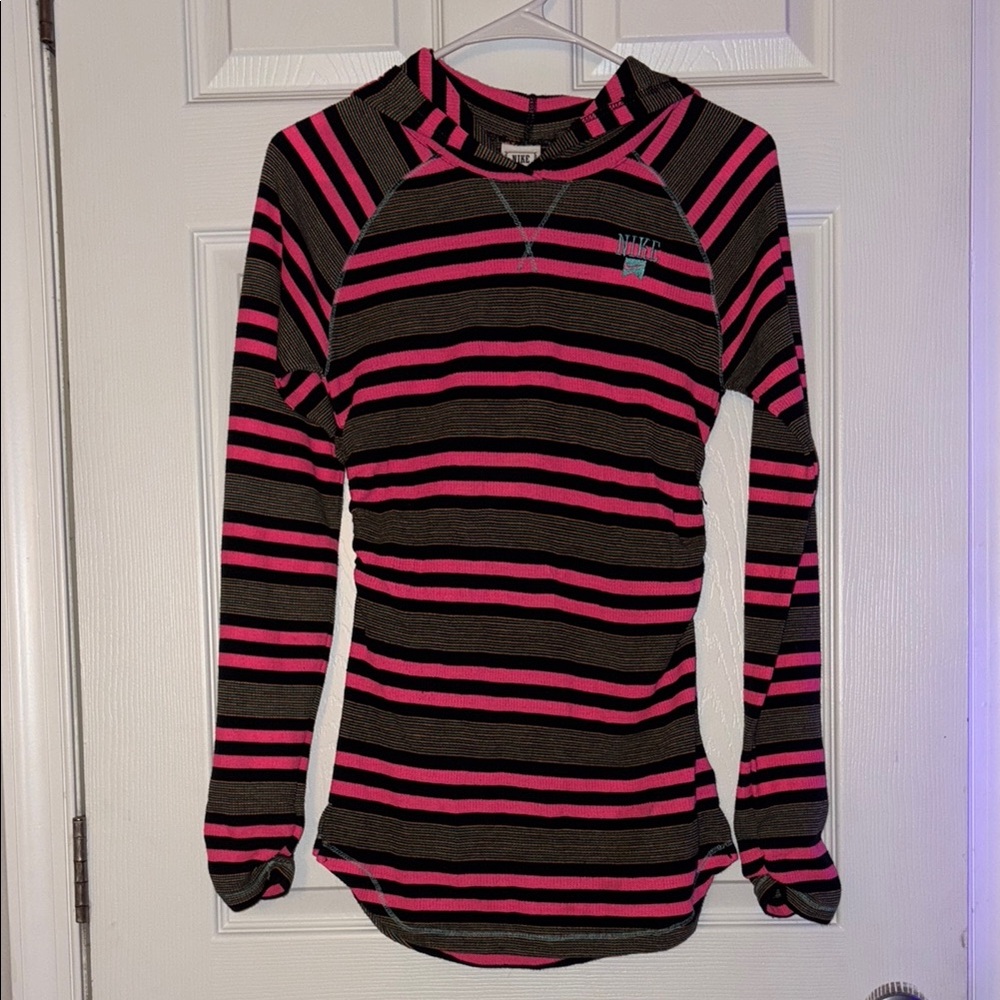 Pink and Black Striped Nike pullover with hood